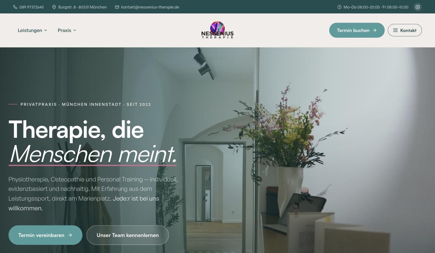 Nessenius Therapie — Booking-Plattform von KL Design